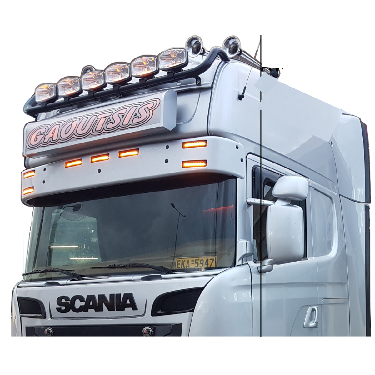 Scania (144/164/R1/R2-Top Line cab) roof light bar (6 brackets) (Type Trux)