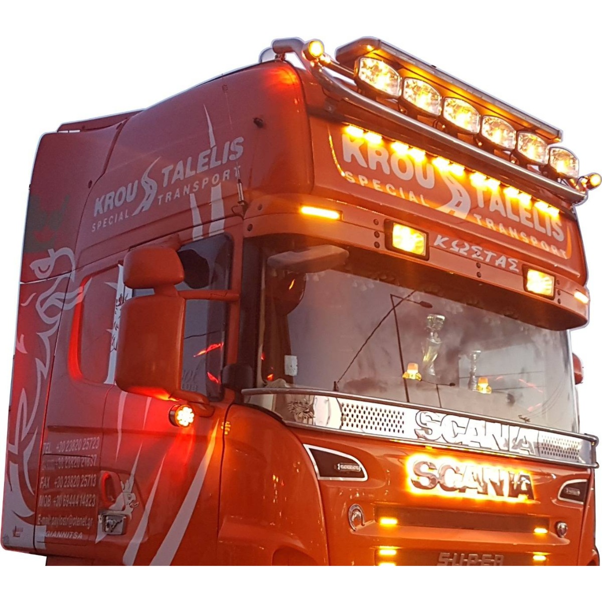 Scania (144/164/R1/R2-Top Line cab) roof light bar (6 brackets)