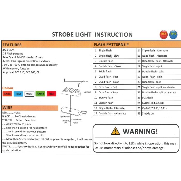 [LEDON] Blixtljus 6 LED Orange R65